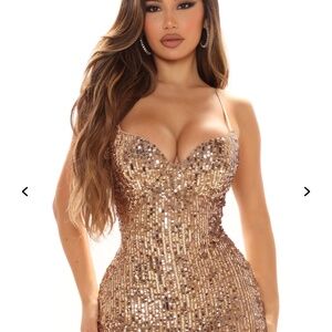 Getting the Vibe Sequin Mini Dress - Bronze